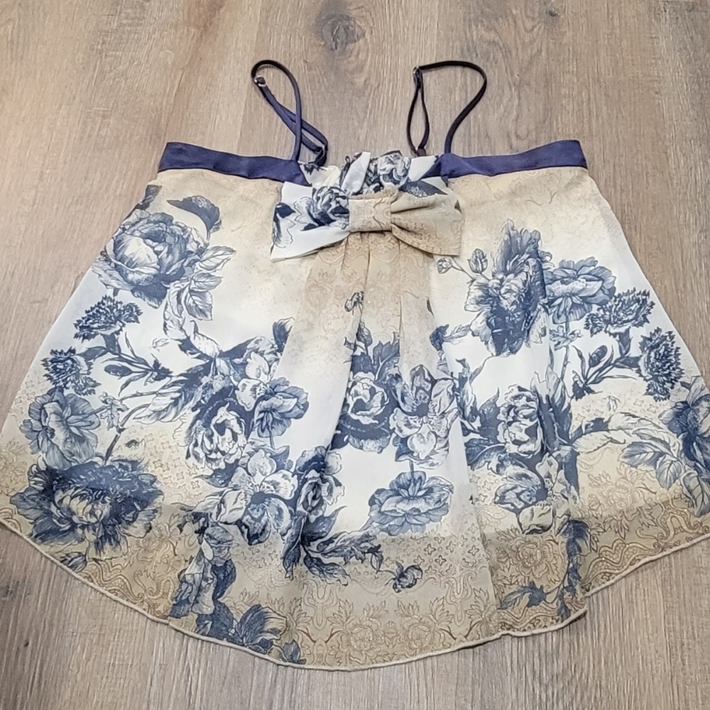 VINTAGE Y2K yank Flowy Tank, Small, Navy and Tan